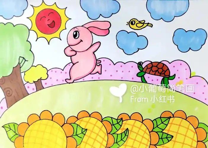 龟兔赛跑主题画龟兔赛跑简笔画有线稿