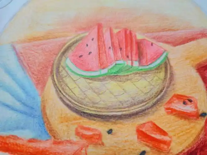 主题画:  彩铅《西瓜91静物》绘画工具0015: 铅笔7315,橡皮