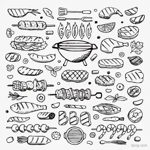 标签:手绘精致手绘烧烤牛排矢量图锅叉子胡萝卜虾手绘烧烤精致精美