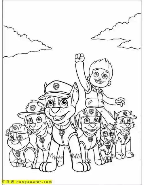 12张爱冒险的小狗汪汪特工队卡通涂色图片-红豆饭小学生简笔画大全