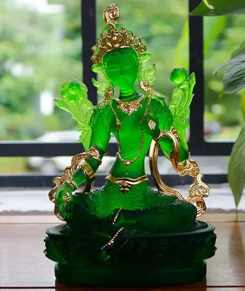 绿度母密宗藏传佛教观音菩萨贴金彩绘开脸佛像桌面摆件佛堂装饰品bhm1