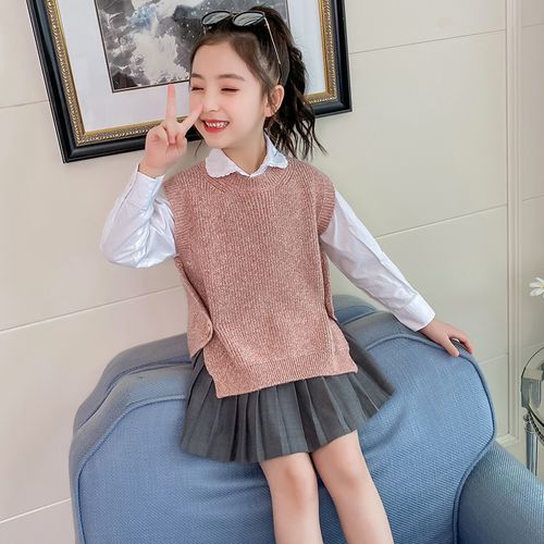 女童针织衫马甲儿童春秋冬款毛衣背心女孩中大童无袖外搭线衫马夹