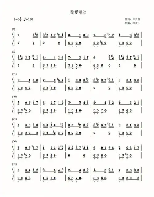 钢琴简谱致爱丽丝