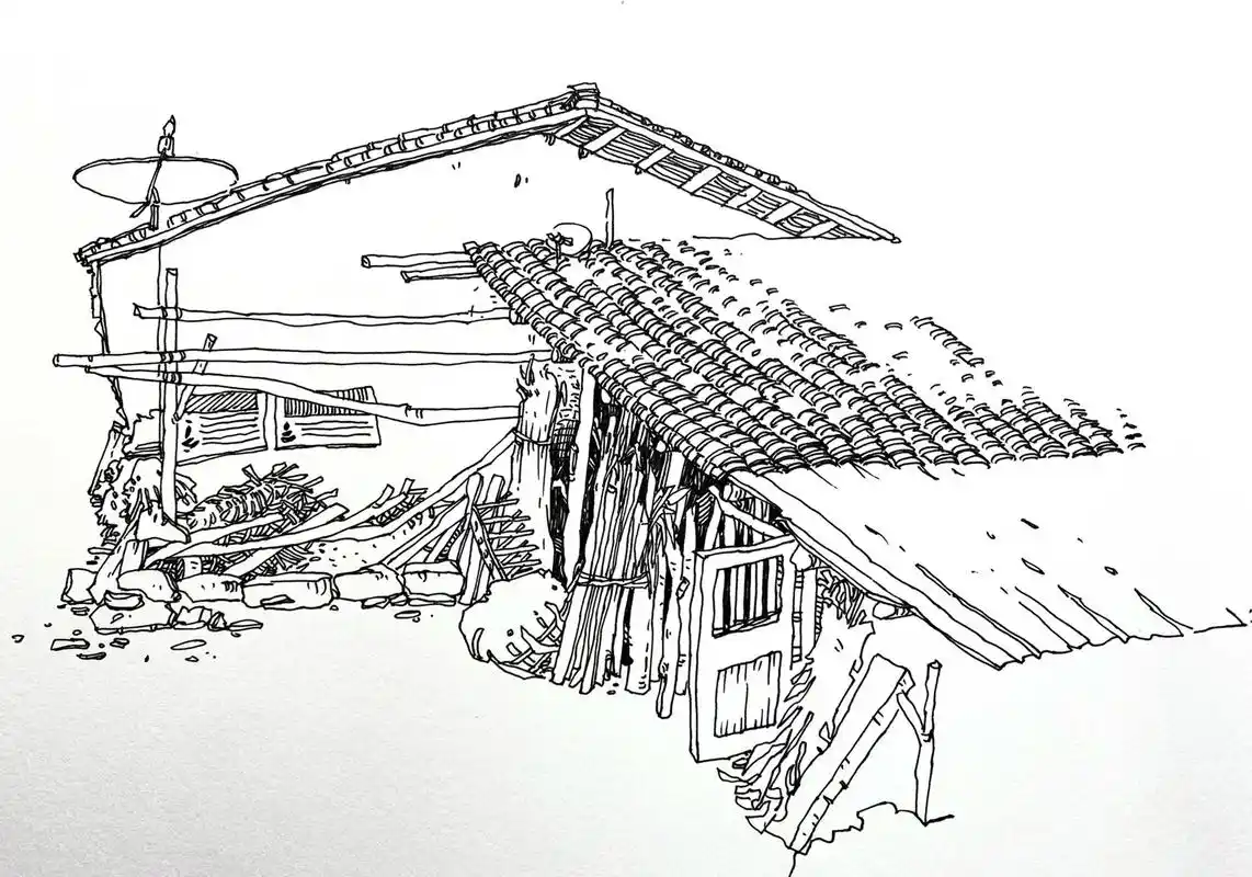 风景速写步骤分享:老房子.#画画 #手绘 #绘画 #速写 # - 抖音