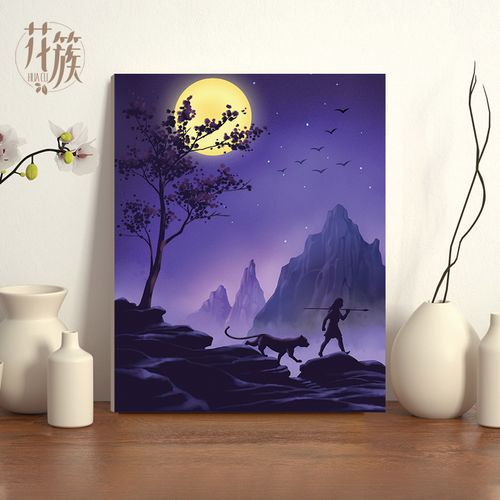 数字油画diy填充油彩画定制填色涂色解闷减压手工挂画风景月色