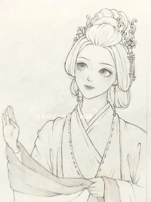 有被惊艳到#手绘教程  #线稿  #古风线稿人像  #古风手绘  #速写