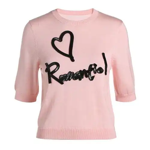 刺绣字母图案圆领套头毛衣