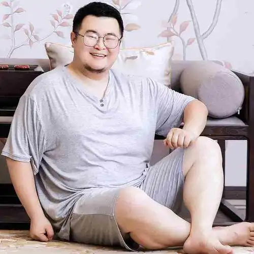 夏季加肥加大码睡衣男短袖肥佬薄中老年胖人家居服套装200斤宽
