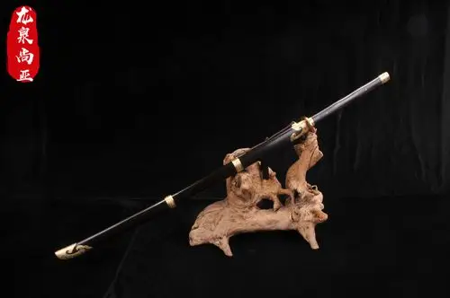 龙泉剑 中华武术苗刀花纹钢黑檀木纯铜刻花双手晨练刀剑未开刃