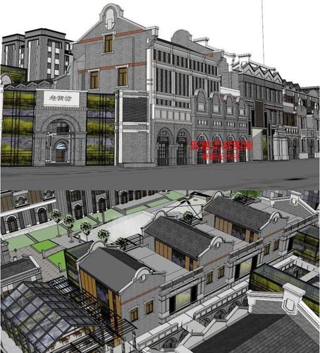 中式民国风石库门仿古建筑f老上海风情新天地商业街老街su模型