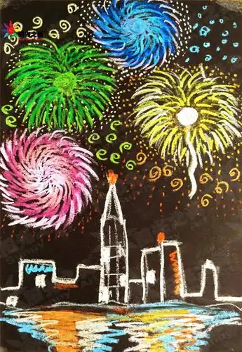 烟花-蜡笔画图集图片_儿童蜡笔画_少儿图库_儿童资源网