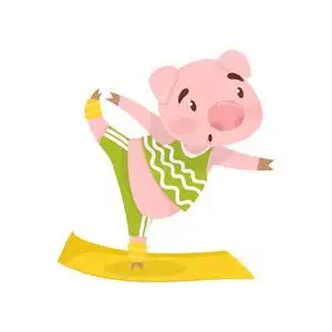 可爱的农场动物在绿色运动装.积极锻炼.平面矢量设计照片