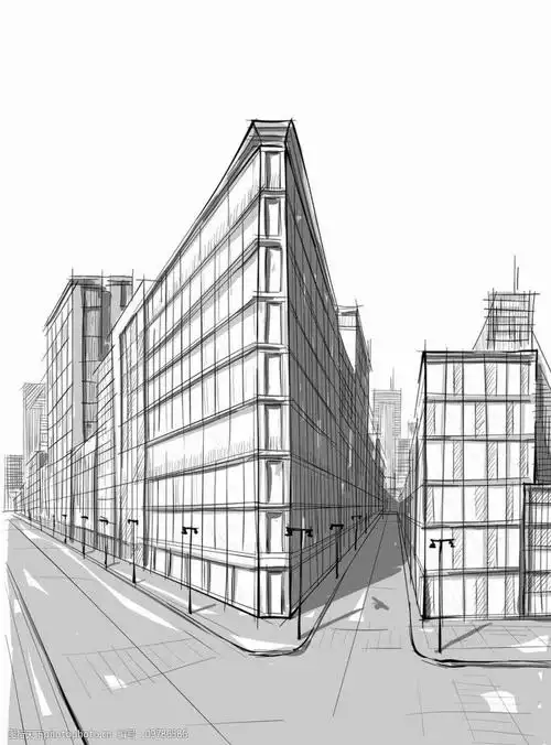 素描城市建筑街道图片