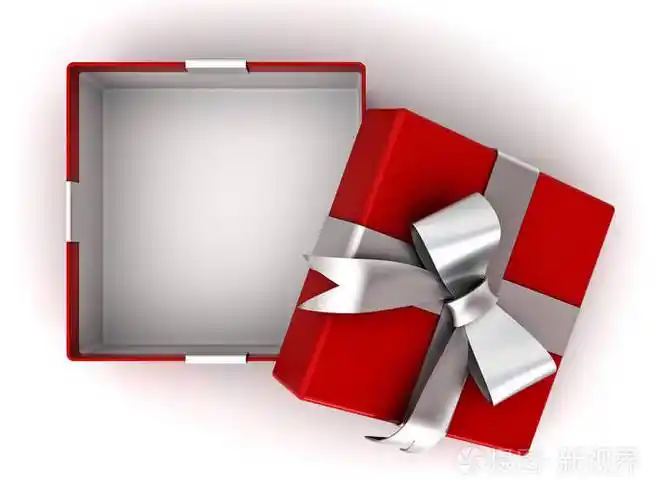 打开红色礼品盒或礼物盒与银丝带与蝴蝶结和空白的盒子隔离在白色背景