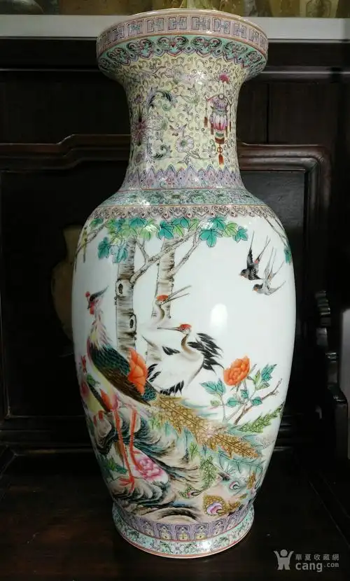 民国 新粉彩花鸟五伦图大花瓶 重工粉彩陈设大赏瓶