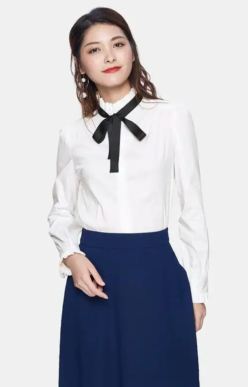 哥弟女装2017春季新款荷叶领长袖衬衫8300017