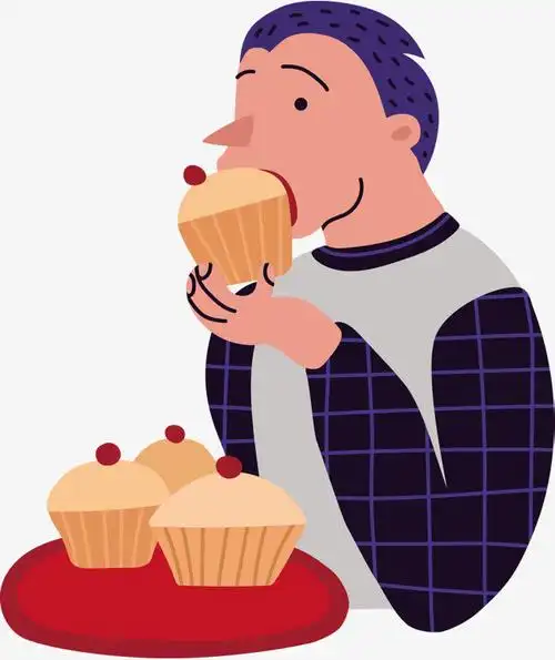 吃蛋糕一个手绘吃蛋糕的男子