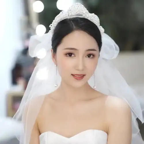 新娘配饰造型白纱结婚礼冠发圆形王冠发一体仙头头纱