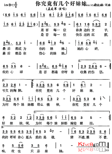 《你究竟有几个好妹妹》,原创歌曲简谱,通俗歌曲,国语歌曲谱 - 歌曲