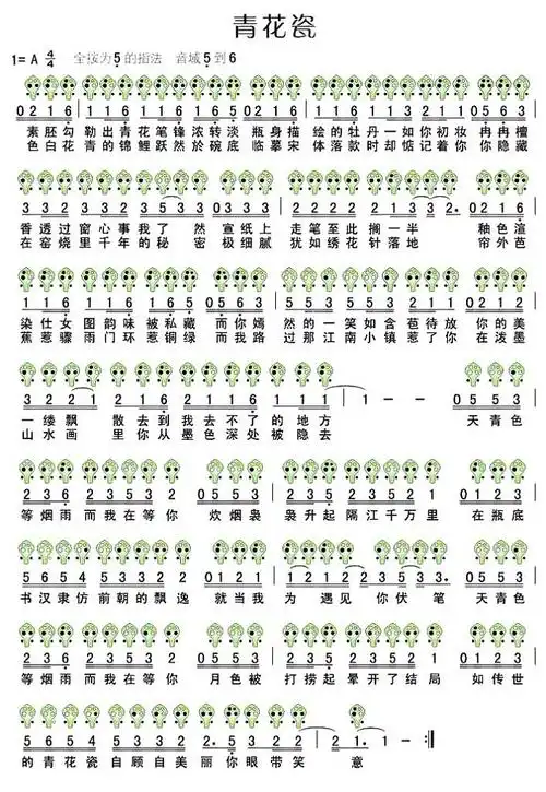 青花瓷六孔陶笛谱
