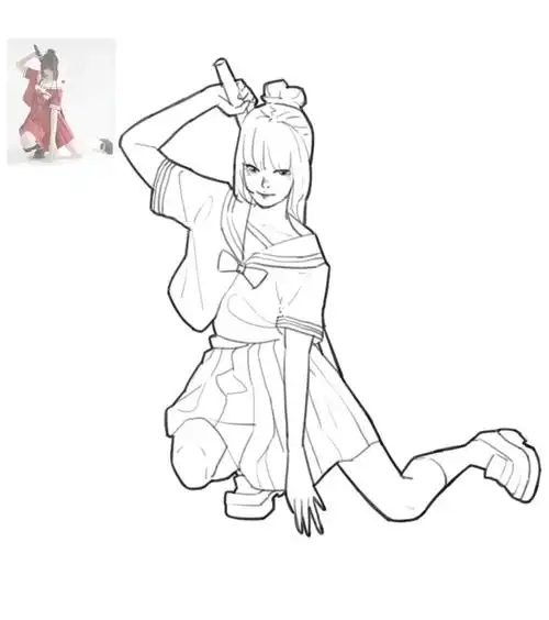 速写练习画两个jk妹子