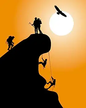 剪影,石头,攀登者,橙色背景