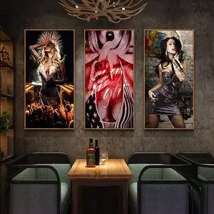 酒吧ktv性感美女装饰画酒馆个性创意工业风挂画清吧餐厅墙面壁画
