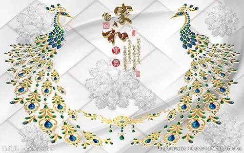 18d浮雕中式凤凰壁画墙纸整张客厅背景墙壁纸定制壁画