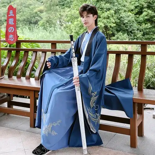 原创汉服男款中国国风龙纹交领大码广袖武侠表演汉服