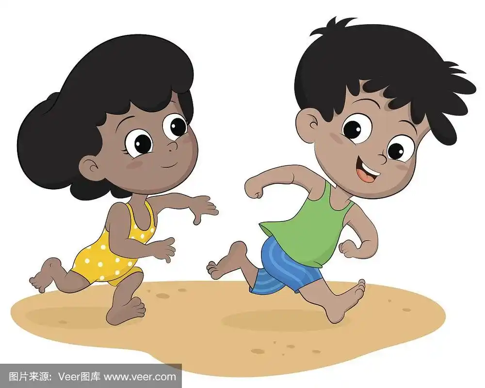 孩子们在海滩上奔跑