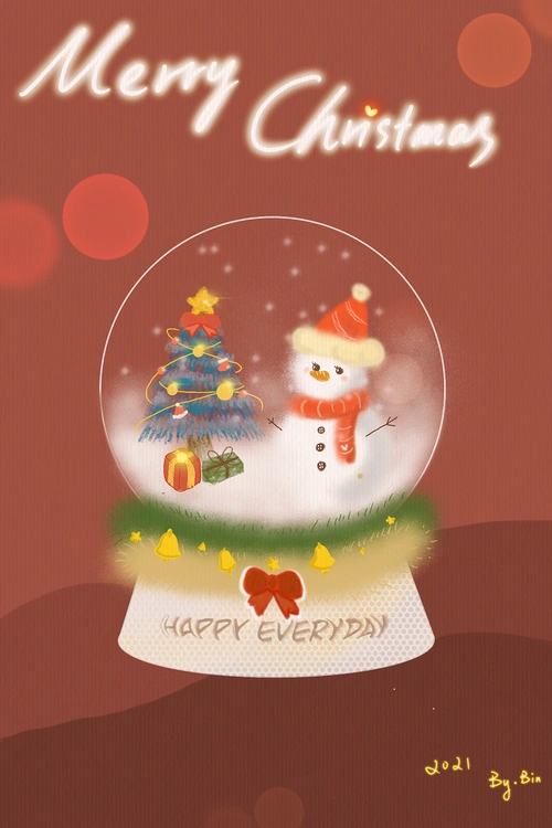 水晶球里的圣诞节|插画|创作习作|奶茶不加彬 - 原创作品 - 站酷