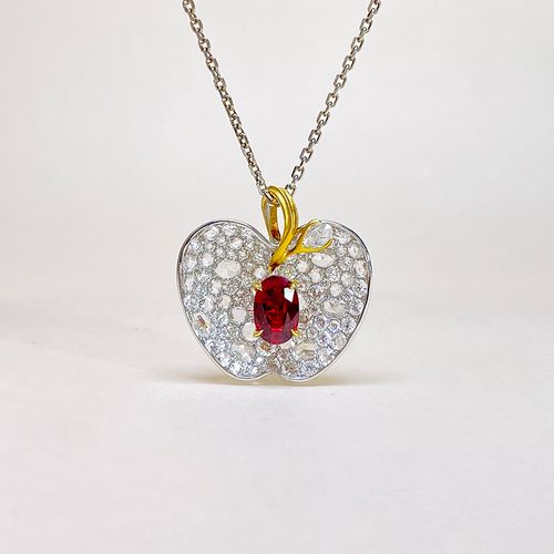 宝创集0.63克拉鸽血红宝石吊坠18k金镶嵌1克拉钻石苹果项链坠彩宝