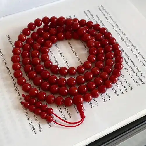 【收藏级-沙丁佛珠108】顶级牛血色,品相完美漂亮,色彩均匀