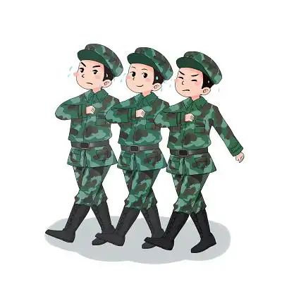 q版儿童军训军人迷彩服走正步插画素材