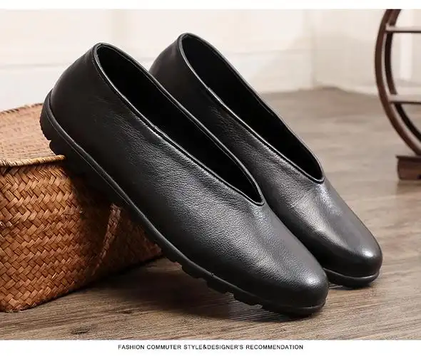 老北京老人圆口皮鞋透气一脚蹬夏男士软底软皮复古中年爸爸老头鞋