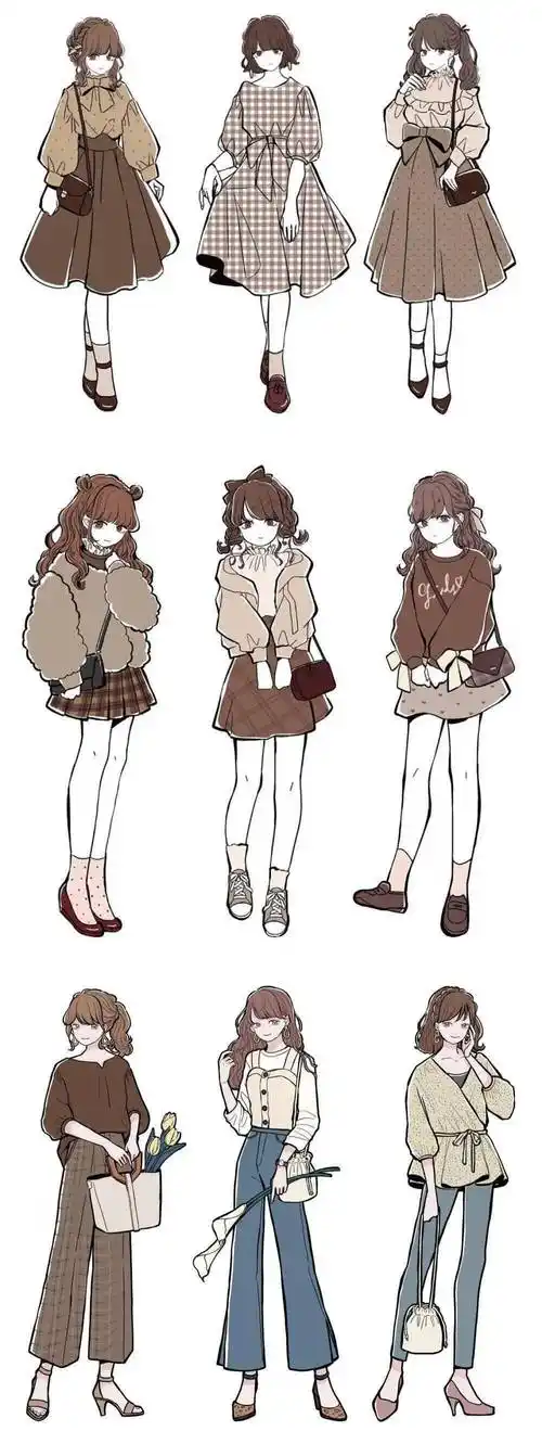 手绘少女全身像可爱时尚人物全身绘画练习素材