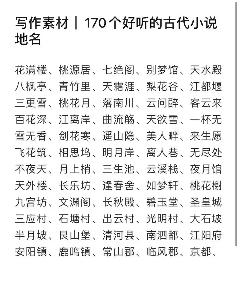 写作素材|170个好听的古代小说地名.写作素材|170个好听 - 抖音