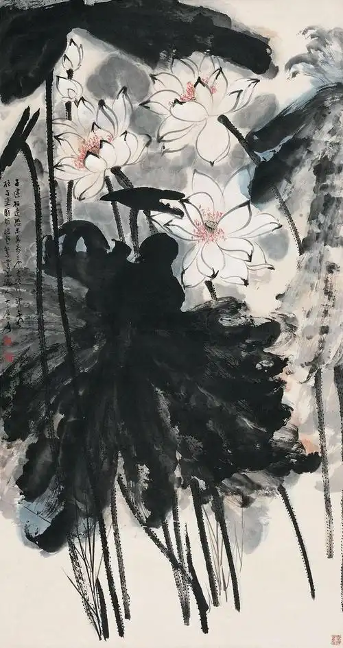 国画大师张大千荷花