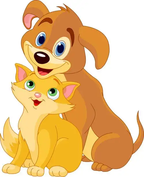 矢量卡通猫狗图片-卡通关系好的猫和狗矢量插图素材-高清图片-摄影