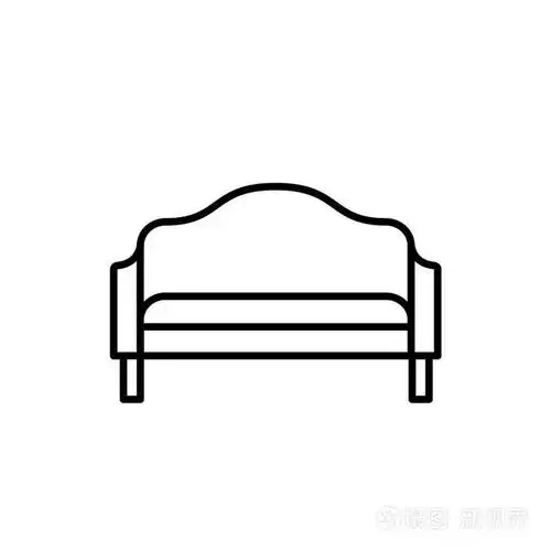 插画 复古沙发的黑白矢量插图.设置的线图标.复古家居和办公家具.