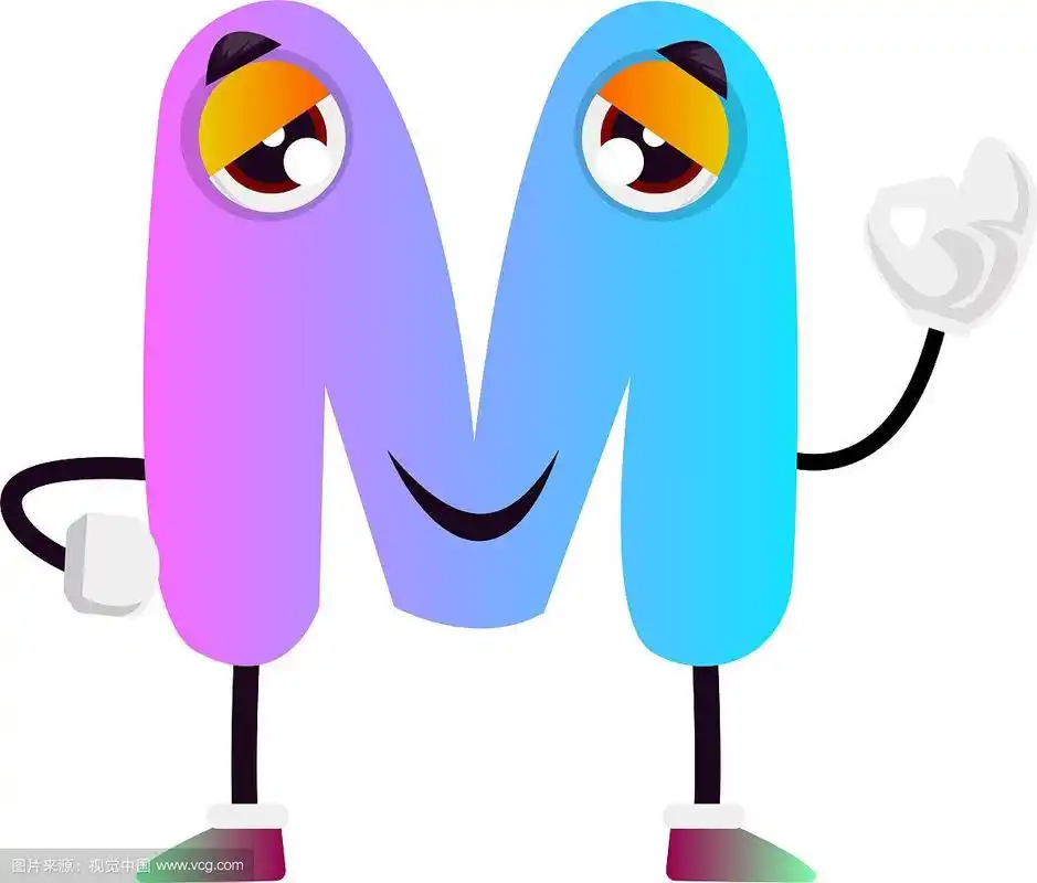粉蓝色字母m在白色背景上