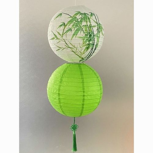 绿色竹子纸灯笼国风古典传统卧室吊灯罩古风汉服圆形灯罩装饰用品