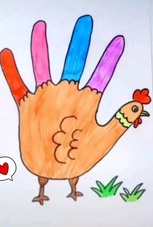 【米兰幼儿园】创意美术手掌画——美丽公鸡