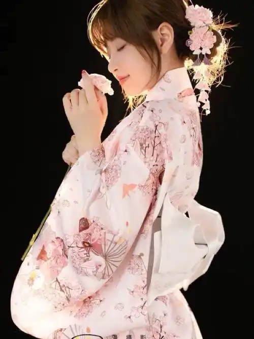 神明少女日式和风粉色祈愿兔浴衣女复古连衣