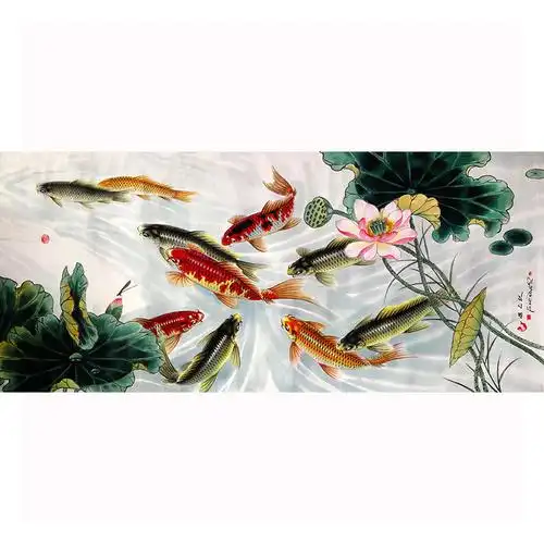 (朝鲜)画鱼名家金成明1.92米《十全十美》万寿台创作社tj5283