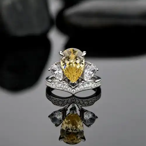 金萌珠宝s925银镶钻9*13皇冠造型水滴戒指女欧美风多色工厂直销