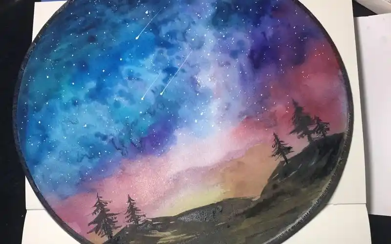 俊子yami手绘水彩星空团扇