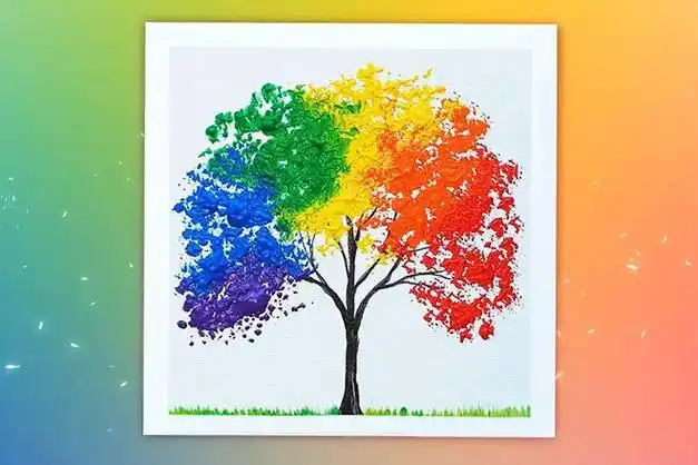 儿童画秋天怎么用丙烯颜料点画彩虹树步骤图解