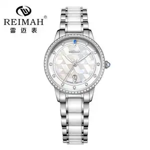 正品reimah雷迈手表女表女士石英表腕表简约陶瓷日历防水时尚6150