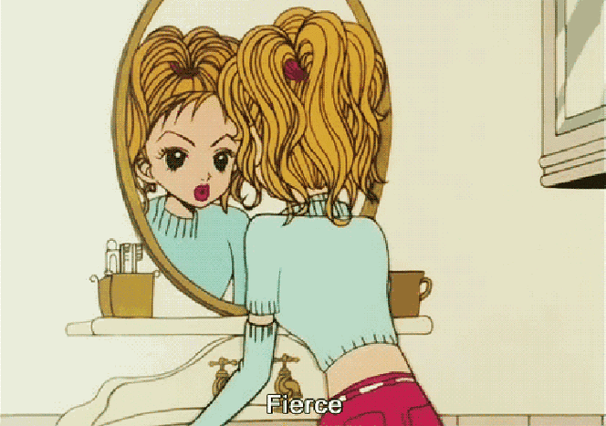 卡通gif美女gif照镜子gif眨眼gif